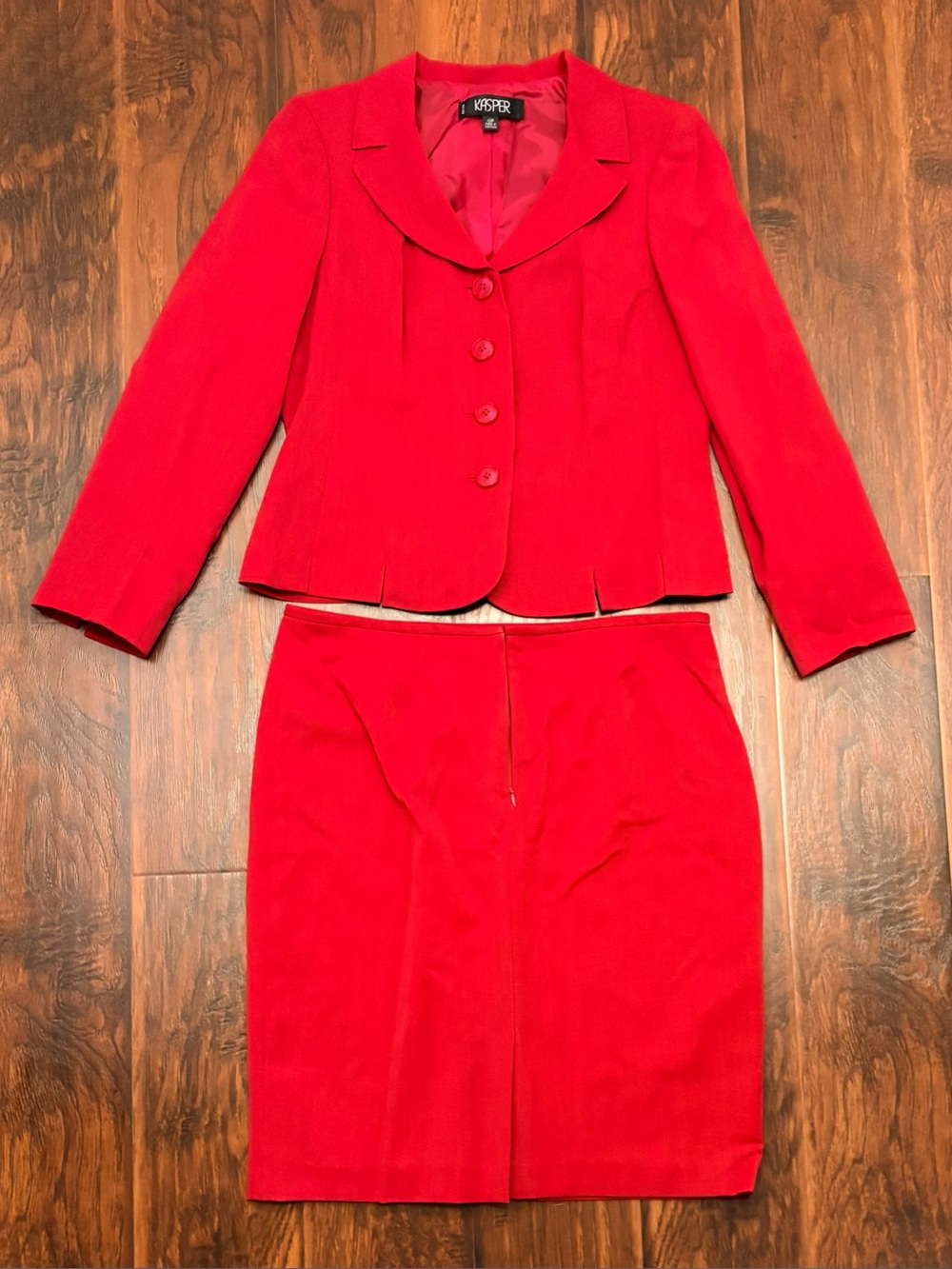 Kasper Petite Red 2 Piece Blazer Skirt Suit Size 12P